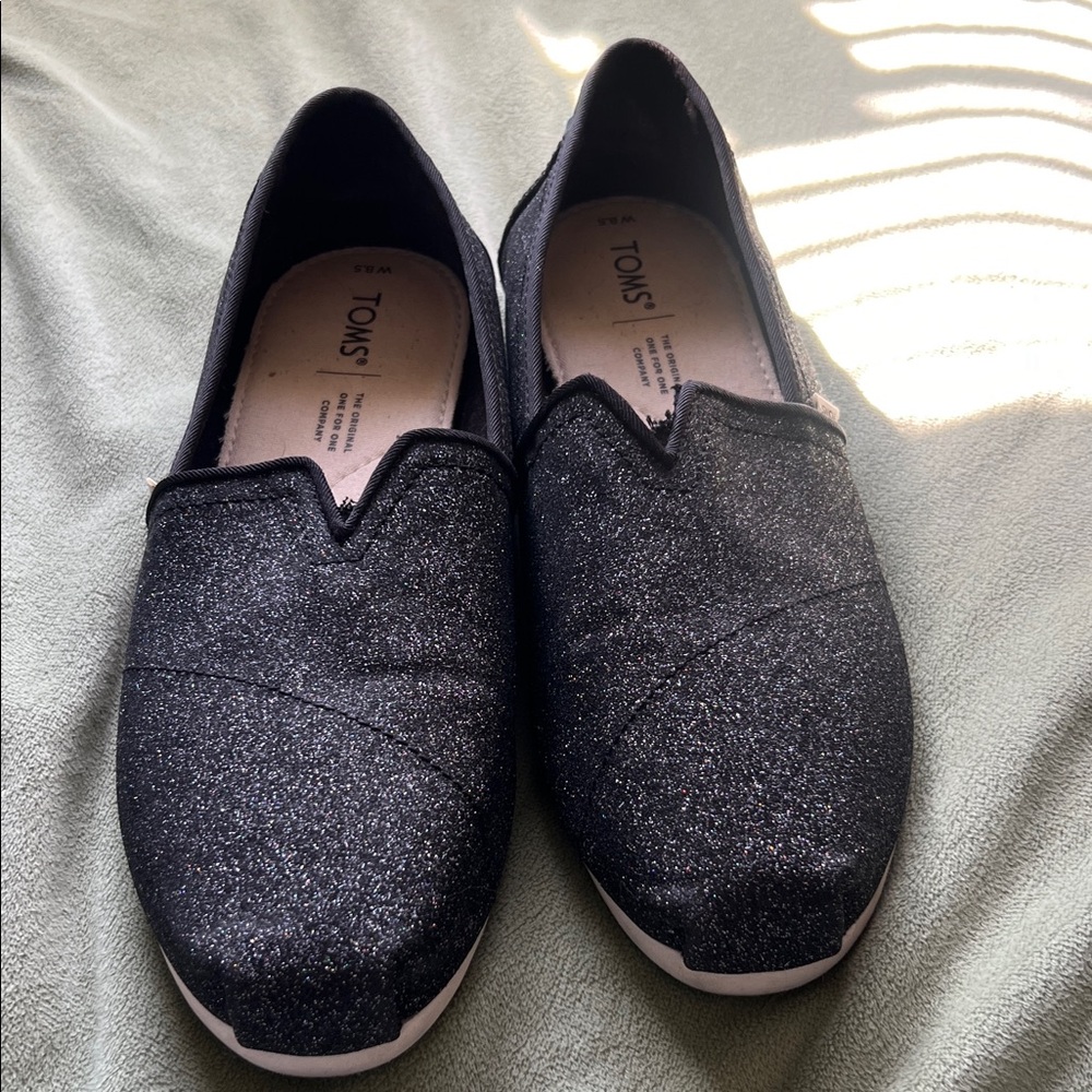 TOMS Glittery Black Slip-Ons